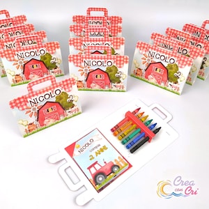 Valigetta porta colori fattoria, con album da colorare e stickers, regalo fine feata bambino, bambina, pastelli a cera