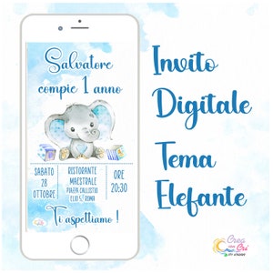 Invito Digitale Elefantino adatto per Nascita, Compleanno, Battesimo, Prima Comunione Bimbo, Bimba.
