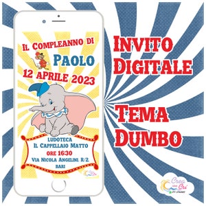 Invito Digitale Dumbo adatto per Nascita, Battesimo, Compleanno.