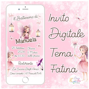 Invito Digitale Fatina adatto per Nascita, Compleanno, Battesimo, Prima Comunione Bimba.