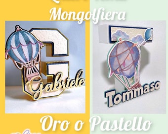 Lettere 3D Tema Mongolfiera, iniziale con nome, per Battesimo, Prima Comunione, Diciottesimo, Compleanno, Scritta Nome, Bambino, Bambina