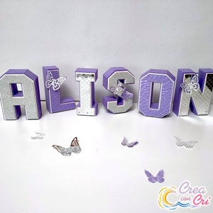 Lettere 3D Farfalle Lilla e Argento, adatte per Diciottesimo, Compleanno, Battesimo, Prima Comunione, ,  Scritta Nome, Ragazza, Bambina