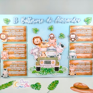 Tableau Animali Safari Battesimo, Nascita, Compleanno, Prima Comunione - Bimbo e bimba.