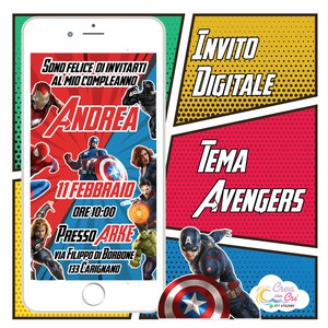 Invito Digitale Avengers adatto per Compleanno.