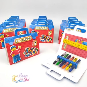Valigetta porta colori Lego, con album da colorare e stickers, regalo fine festa bambino, bambina, pastelli a cera