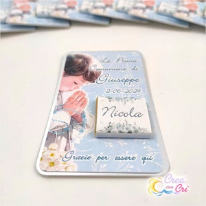 Segnaposto Tema Prima Comunione, con Cioccolatino personalizzato o semplice adatto per  Comunione, Cerimonie.