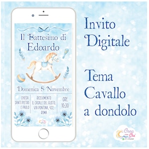 Invito Digitale Cavallo a dondolo adatto per Nascita, Compleanno, Battesimo, Prima Comunione.