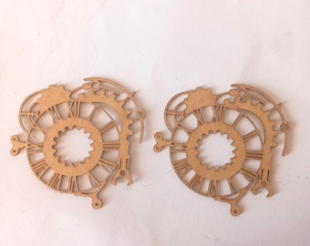 2 pcs MDF Steampunk Clock, Gear Clock, Chipboard, Laser Cut, Decorative Chipboard, Scrapiniec, Dakoornament, Mixed Media