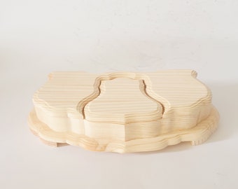 Scatola di legno non finita di pino con 3 scomparti, scatola non verniciata con coperchio, scatola di legno decoupage, scatola non finita per decoupage, scatola fai da te