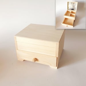 Chest Box with 1 drawer and mirror  , cosmetics Wood Box, Unpainted Wood Box, commode Large Jewelry Box, Decoupage