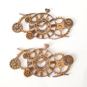 2pcs Mdf Steampunk Clock, Gear Clock, Chipboard, Laser Cut, Décoratif Chipboard, Scrapiniec, Dakoornament, Mixed Media