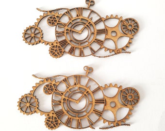 2 pcs Steampunk Gear Clock: Laser Cut MDF Chipboard