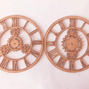 2pcs Mdf Steampunk Clock, Gear Clock, Chipboard, Laser Cut, Décoratif Chipboard, Scrapiniec, Dakoornament, Mixed Media