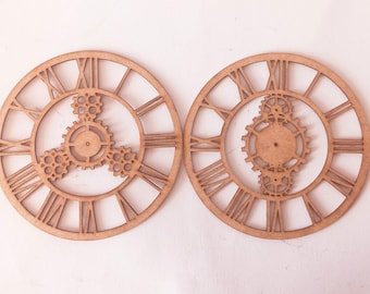 2 pcs Steampunk Gear Clock: Laser Cut MDF Chipboard