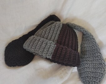 Sombrero de conejito negro y gris beanie bucket punk hat