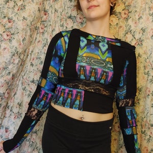 Long sleeve patch work shirt, recycled textile clothing
