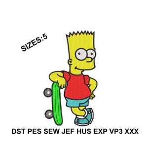 Diseño de bordado de Bart Simpson para máquina. Descarga instantánea de archivo digital. 5 tamaños.