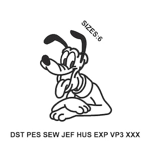 Pluto broderidesign: Tecknad hundkontur (digital nedladdning, flera storlekar)