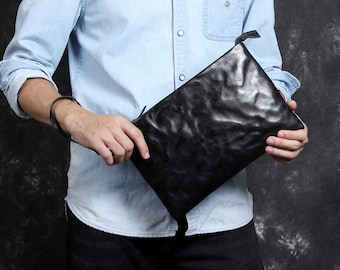 3 colors leather men clutch bag, Detachable Wrist Strap,  large men clutch wallet for Books, ipad& phone