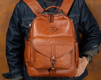 Handmade leather men sling backpack, genuine leather travel sling backpack for men,Gift for Him
