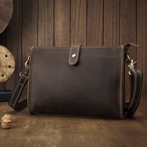 Brown leather clutch bag for men, detachable wrist strap, men clutch wallet handmade image 1
