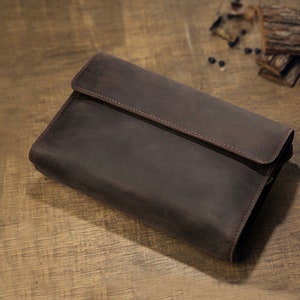 Handmade clutch wallet men with wrist strap, brown leather clutch bag for groom