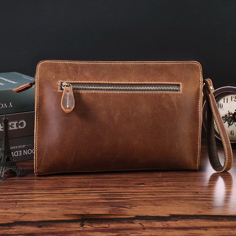 Leather Men Clutch Bag Brown Detachable Wrist Strapbriefcase - Etsy