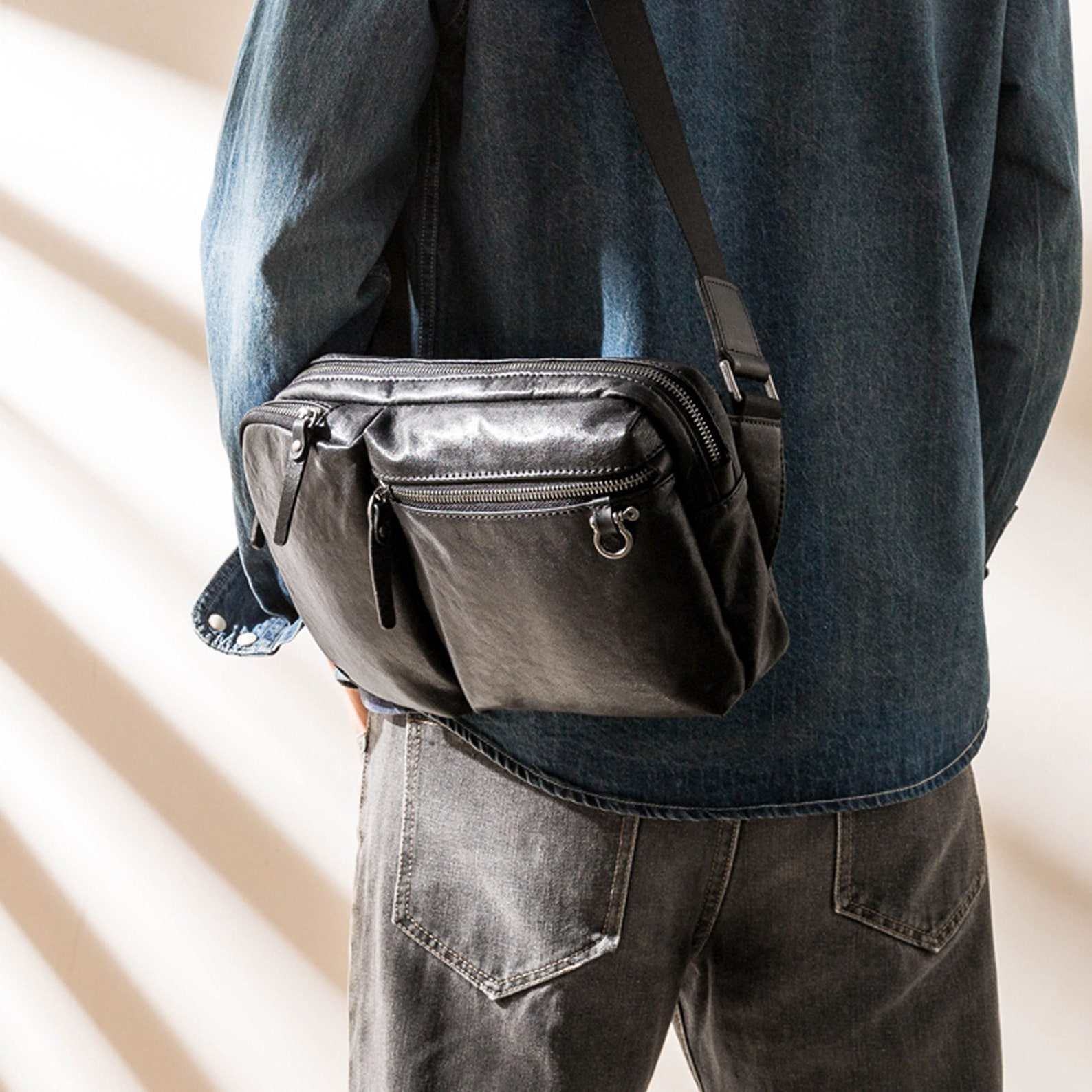 Handmade Sling Bag for Men Square Black Chest Bag Leather - Etsy