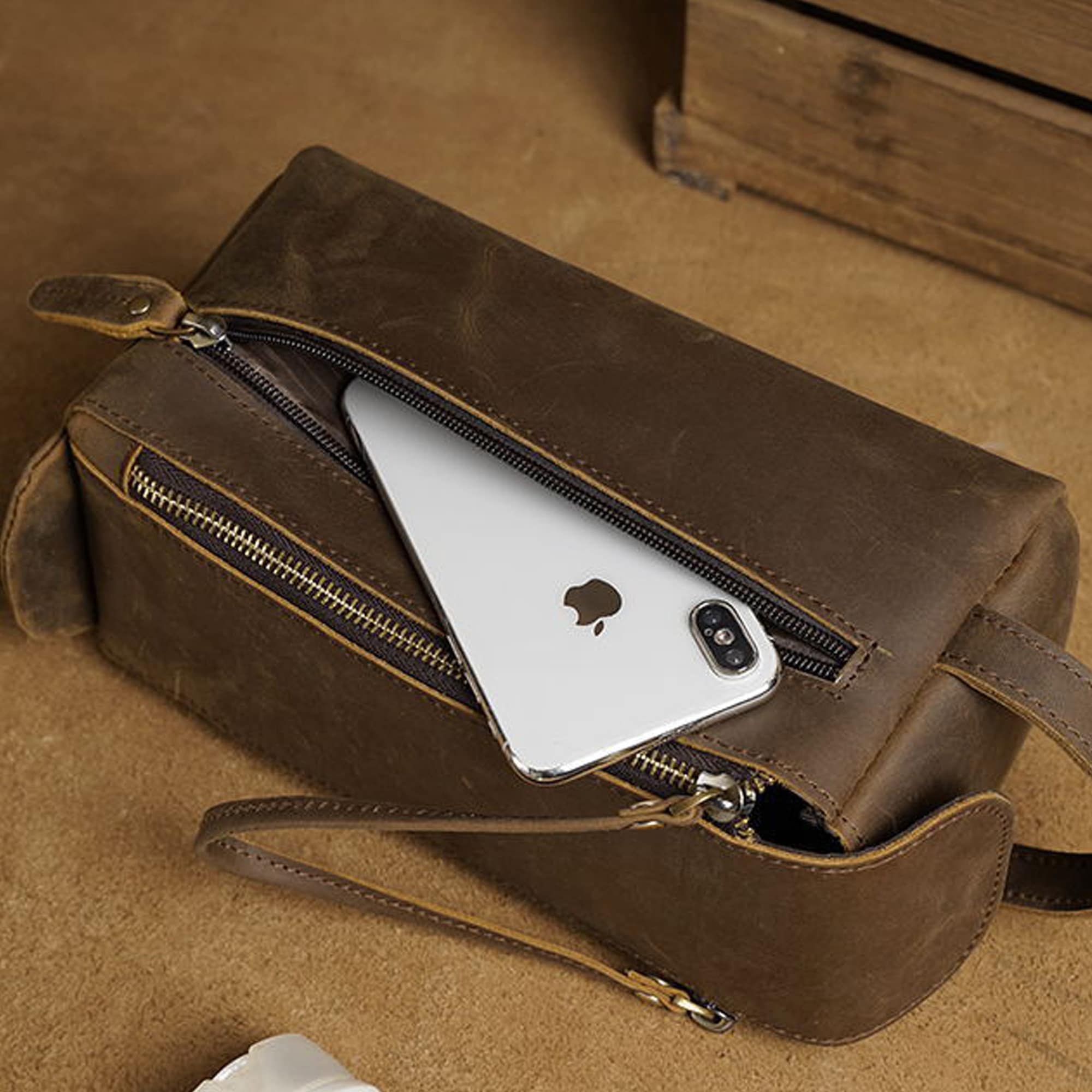 Mens Leather Toiletry Bag Brown Leather Dopp Kit Bag for - Etsy UK