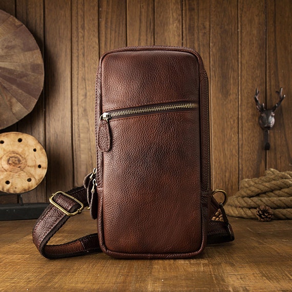 Mens Leather Sling Bag, Travel Document Holder, Sling Bag
