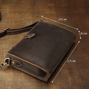 Brown leather clutch bag for men, detachable wrist strap, men clutch wallet handmade image 8