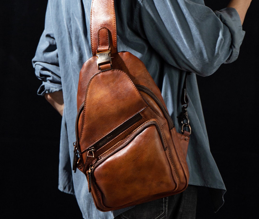 Handmade Mens Sling Backpack, Fashion Mens Leather Cross Body Sling Bag