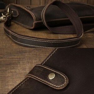 Brown leather clutch bag for men, detachable wrist strap, men clutch wallet handmade zdjęcie 4