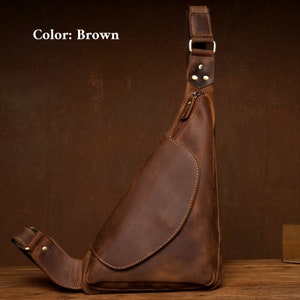 Mens leather crossbody bag, handmade sling bag men, brown leather sling bag men/fathers day gift
