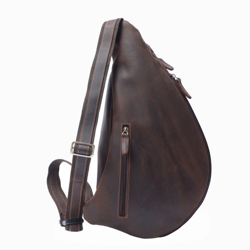Large men sling backpack, shops brown leather men sling crossbody bag, gift for him