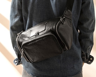 Men Genuine Soft Leather Shoulder Messenger Backpack Sling - Etsy