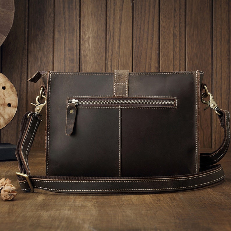 Brown leather clutch bag for men, detachable wrist strap, men clutch wallet handmade image 2