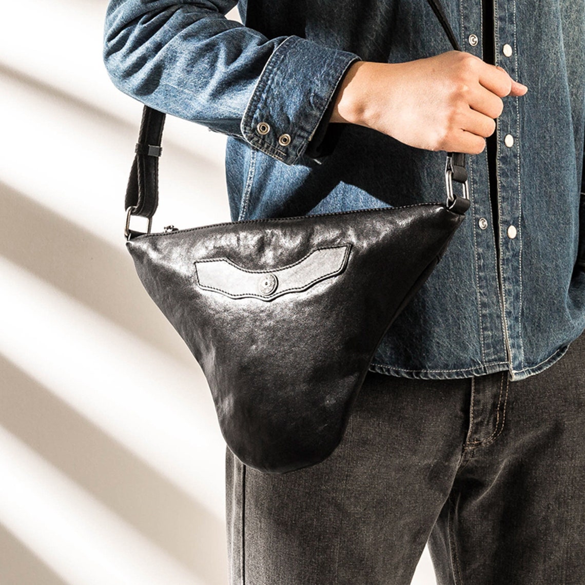 Designer crossbody bag unique/ black shoulder bag men/festival Etsy