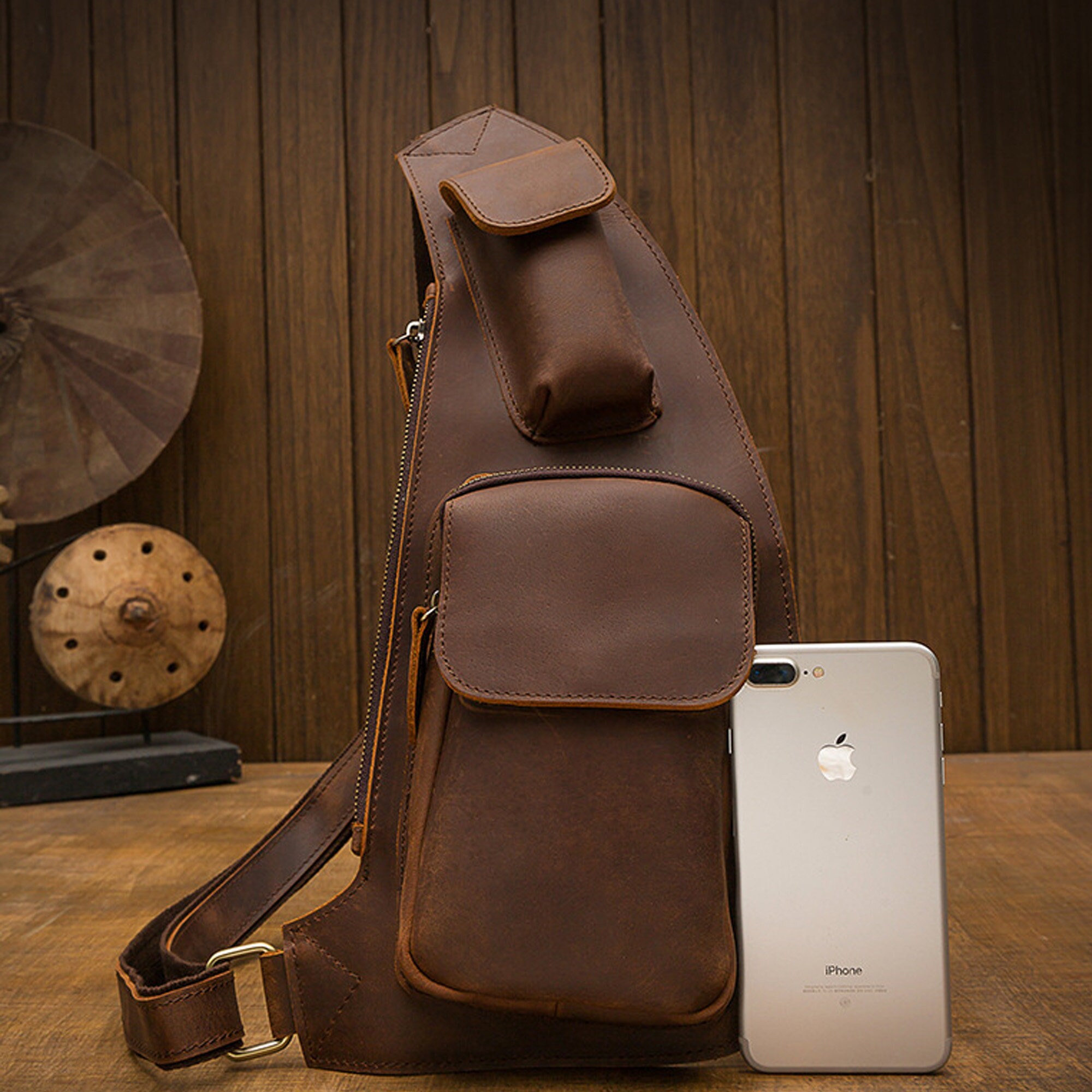 Leather Sling Bag Men Large Men Crossbody Bag Brown Men Etsy UK