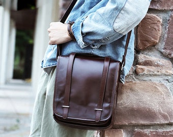 Leather Sling Crossbody Bags for Men, Sling Backpack Men Messenger Bag Fit For 7.9'' iPad