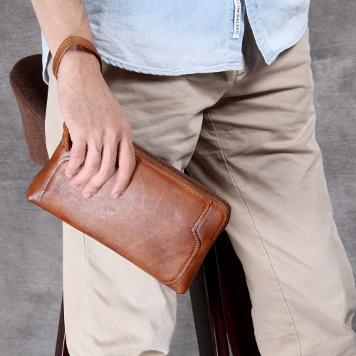 Leather Men's Clutch Bag Brown Black Purse for Men Men Etsy