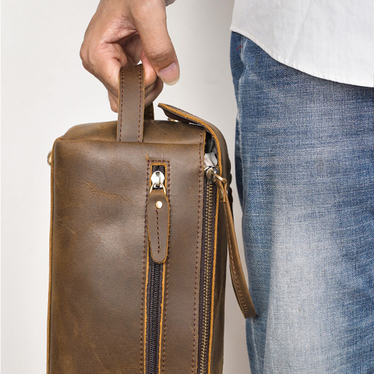 Mens Leather Toiletry Bag Brown Leather Dopp Kit Bag for Etsy