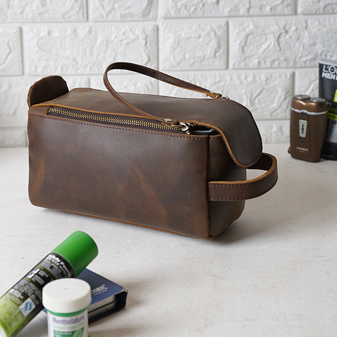 Mens Leather Toiletry Bag Brown Leather Dopp Kit Bag for - Etsy