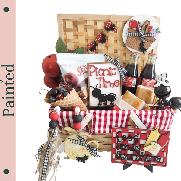 Picnic Themed Tiered Tray Decor For The Kitchen, Summer Picnic Wood Signs, Coffee Bar Decorations, Wood Signs with Ants For The Kitchen