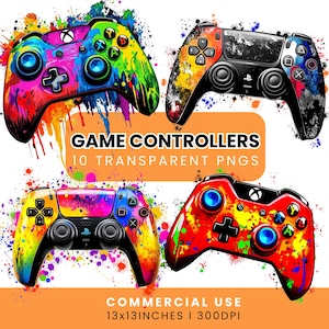 Gamer PNG Clipart Bundle: Game Controller Graphics (Digital Download)