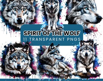 Watercolor Wolf Clipart: Wild Animal PNG Bundle (Digital Download)