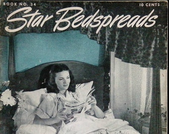 1940&#39;s Vintage Crochet Book - Star Bedspreads - Popcorn Pinwheel, Herringbone, Filet Block, Water Lily - Digital Download PDF
