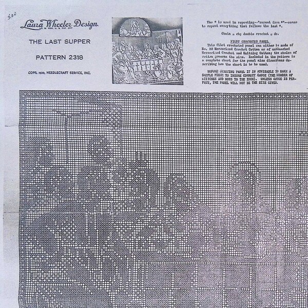 The Last Supper Filet Crochet Panel Pattern - Vintage 1939 - Digital Download PDF