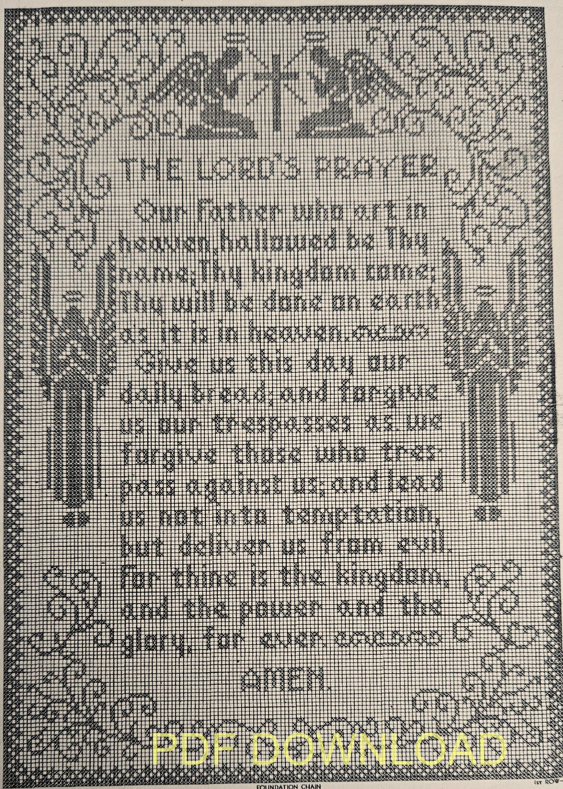Catholic Rochet 1940's Vintage Crochet Pattern - the Lord's Prayer Filet Crocheted Wall ...