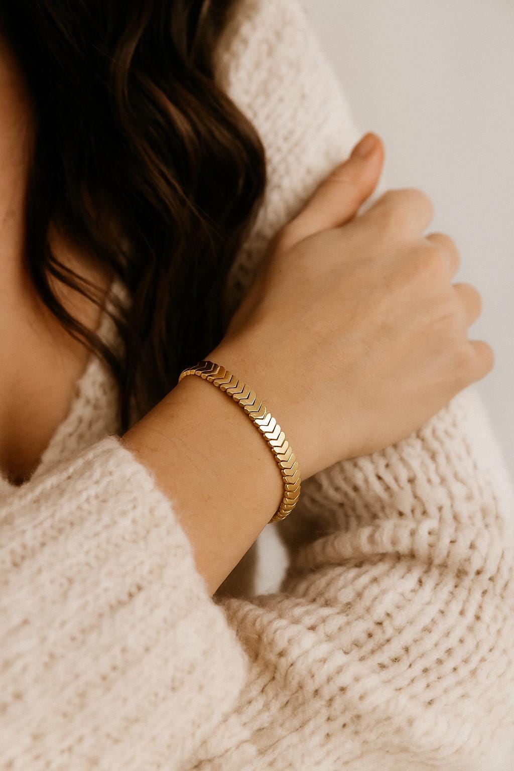 Gold Chevron Stretch Bracelet - 0.25" Wide